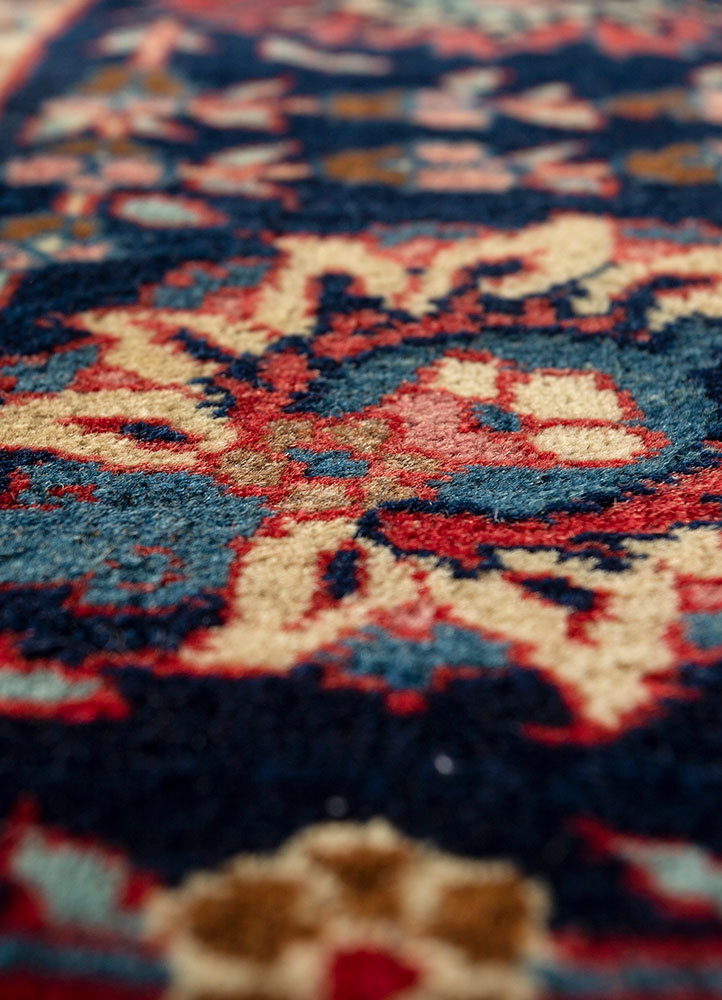 aalam red and orange wool hand knotted Rug - CloseUp