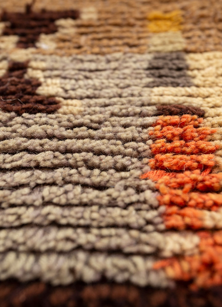 zuri beige and brown wool hand knotted Rug - CloseUp