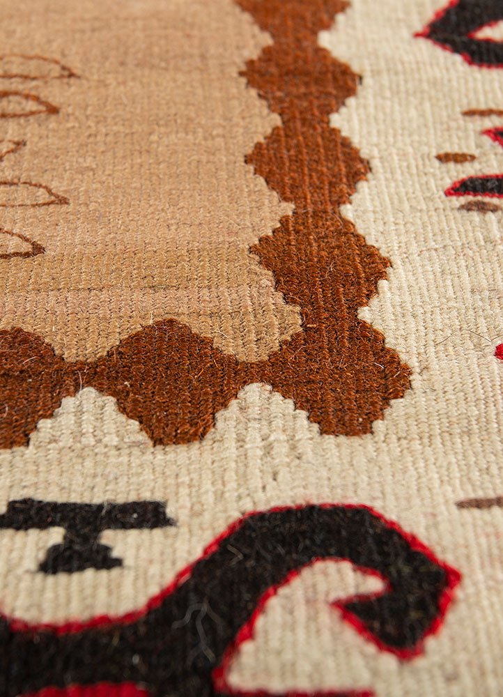 nayaab beige and brown wool flat weaves Rug - CloseUp