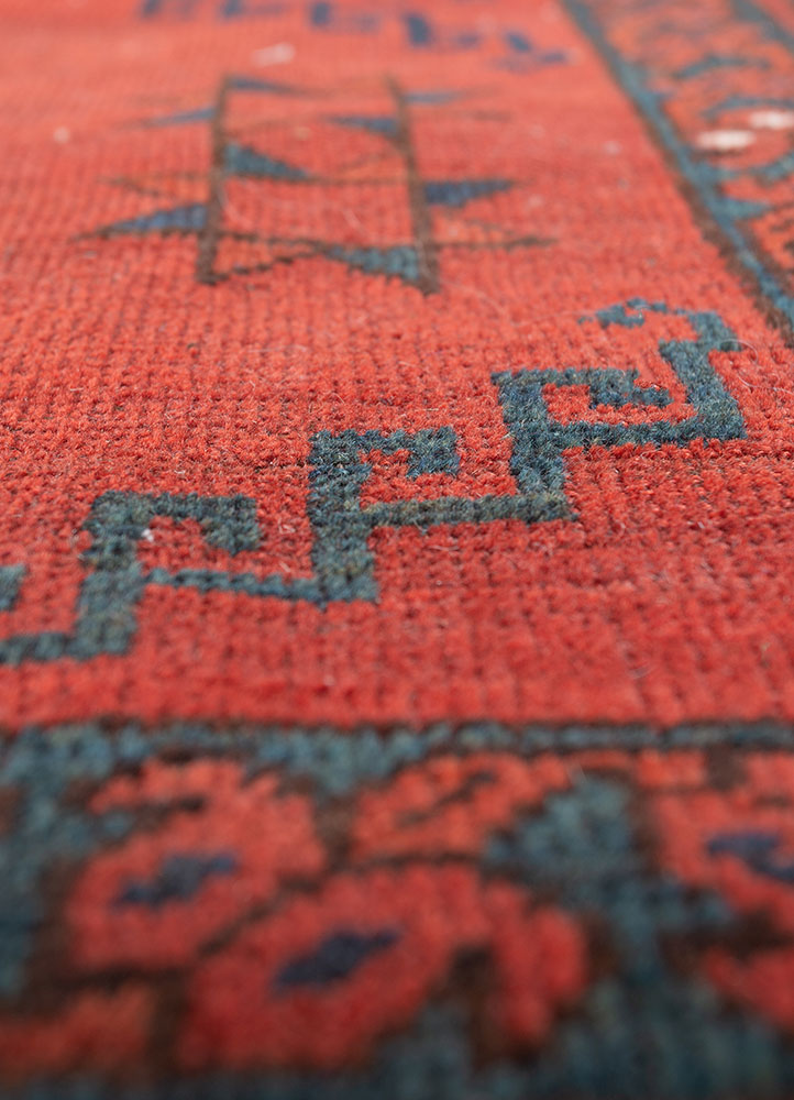 kiaan red and orange wool hand knotted Rug - CloseUp