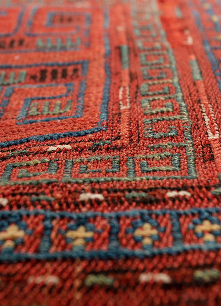 nayaab red and orange wool flat weaves Rug - CloseUp