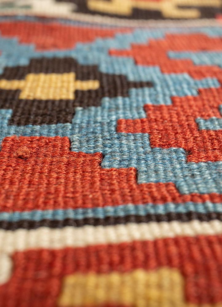 nayaab blue wool flat weaves Rug - CloseUp
