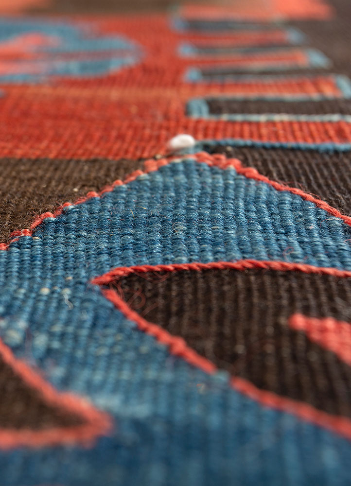 nayaab red and orange wool flat weaves Rug - CloseUp