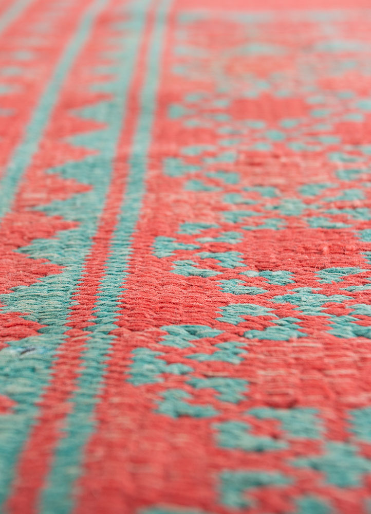 nayaab pink and purple wool flat weaves Rug - CloseUp