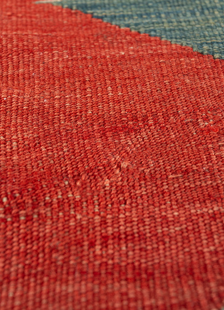 nayaab red and orange wool flat weaves Rug - CloseUp