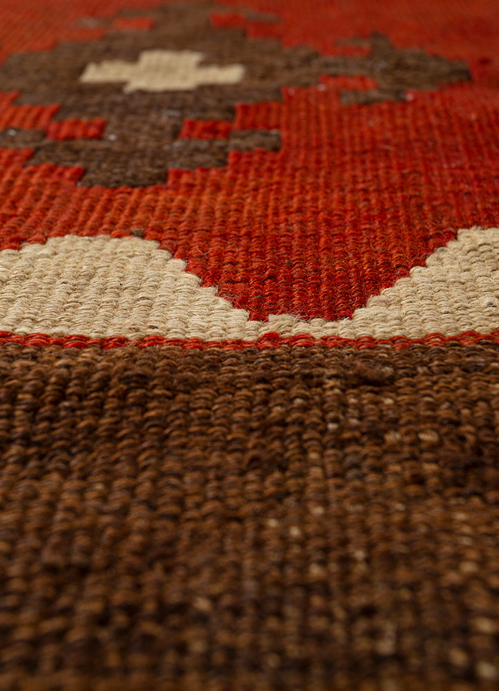 nayaab red and orange wool flat weaves Rug - CloseUp