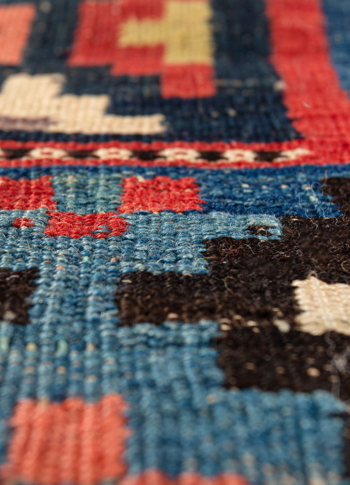 nayaab red and orange wool flat weaves Rug - CloseUp