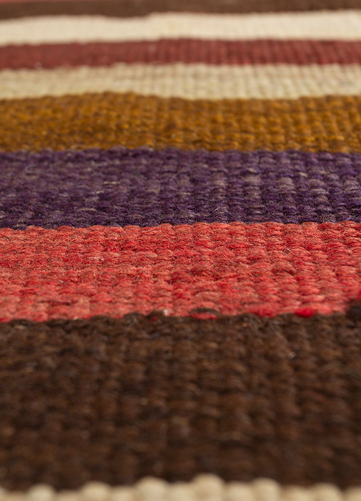 nayaab pink and purple wool flat weaves Rug - CloseUp