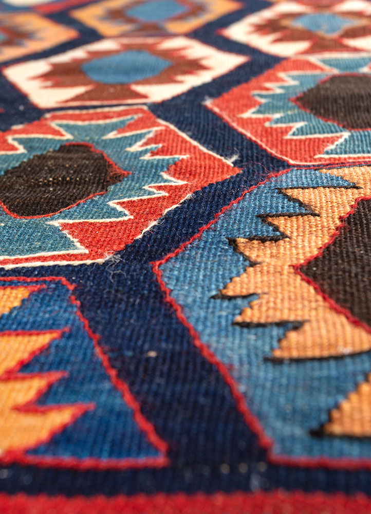 nayaab red and orange wool flat weaves Rug - CloseUp