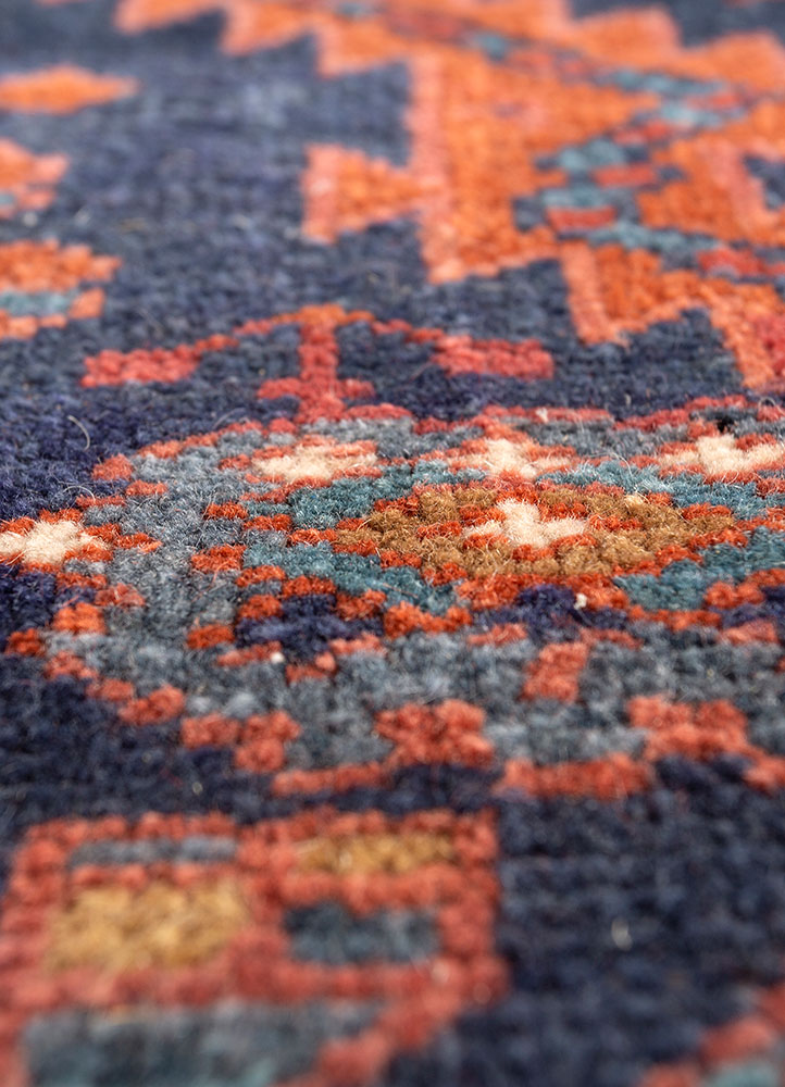 aalam red and orange wool hand knotted Rug - CloseUp