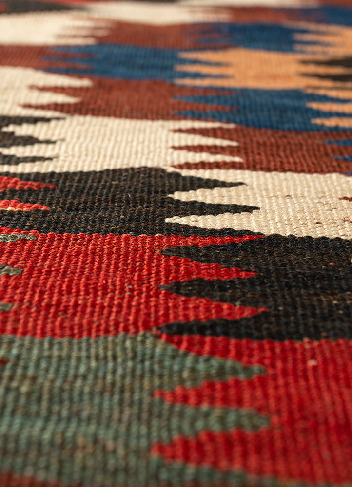 nayaab red and orange wool flat weaves Rug - CloseUp