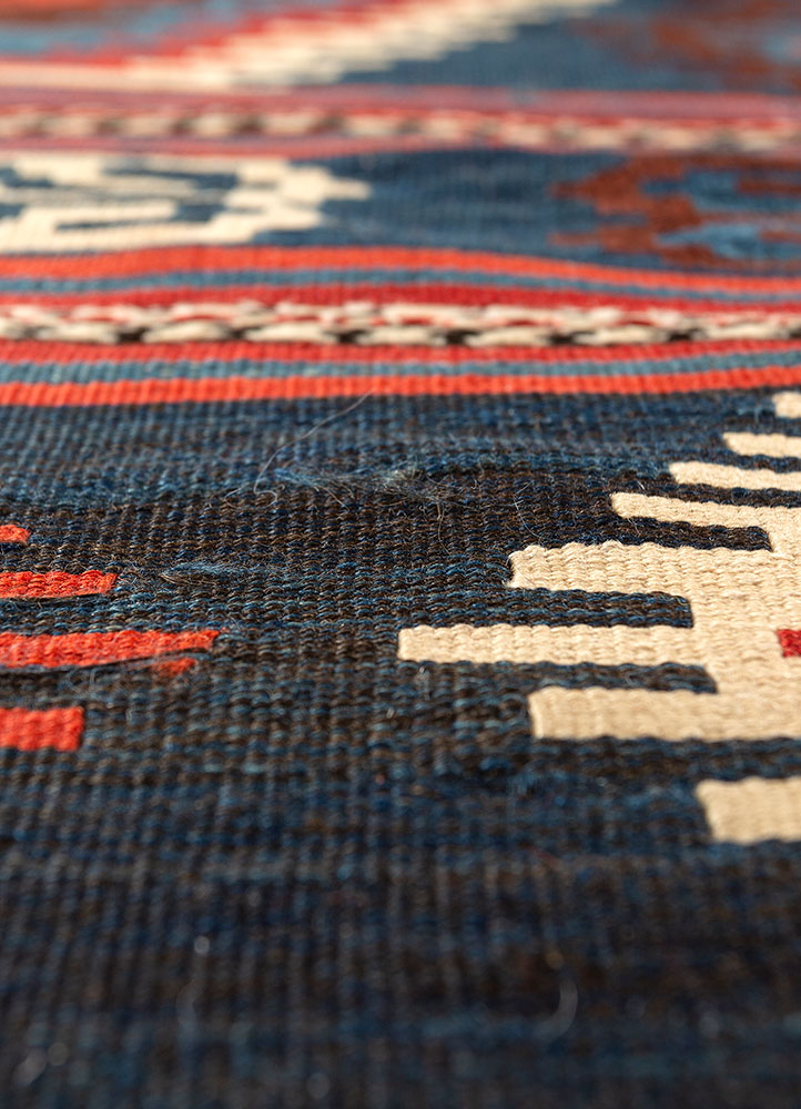nayaab red and orange wool flat weaves Rug - CloseUp