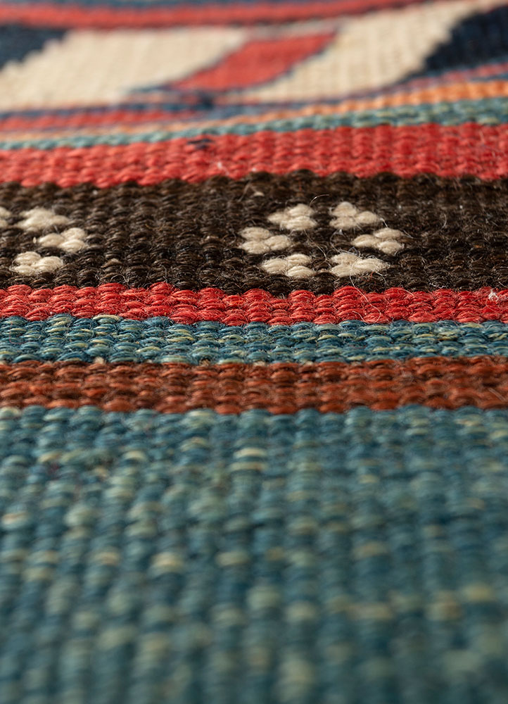 nayaab red and orange wool flat weaves Rug - CloseUp