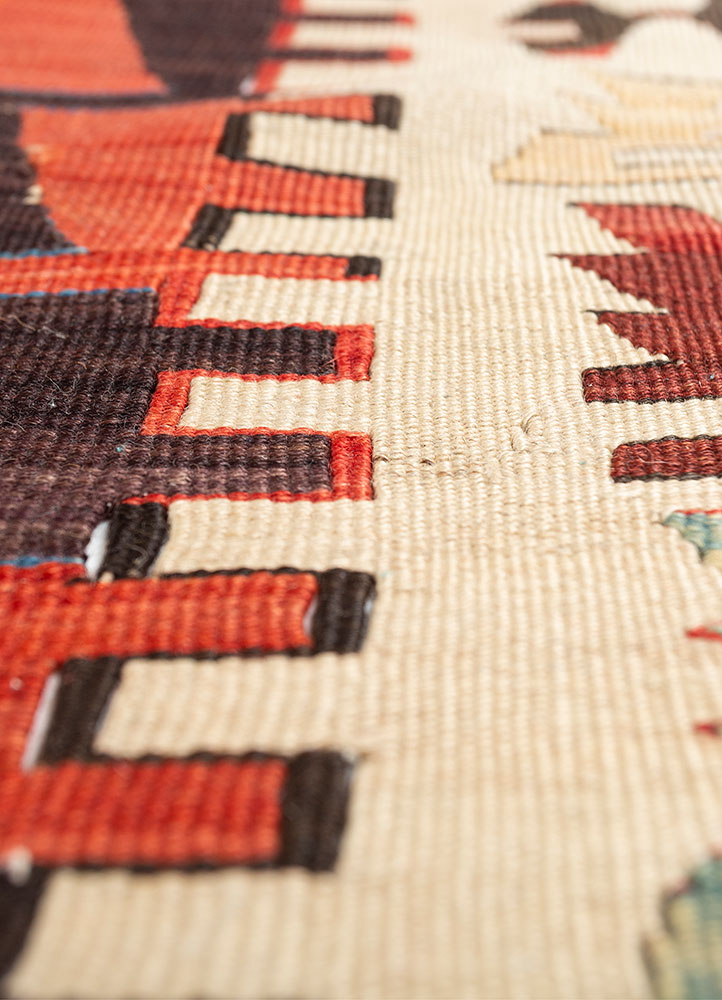 nayaab red and orange wool flat weaves Rug - CloseUp