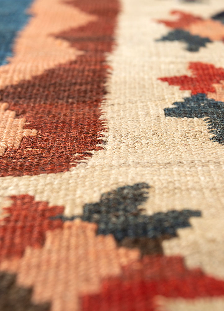 nayaab red and orange wool flat weaves Rug - CloseUp