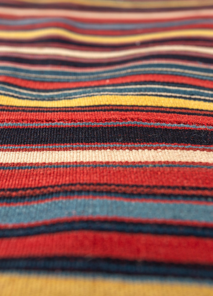 aalam red and orange wool hand loom Rug - CloseUp
