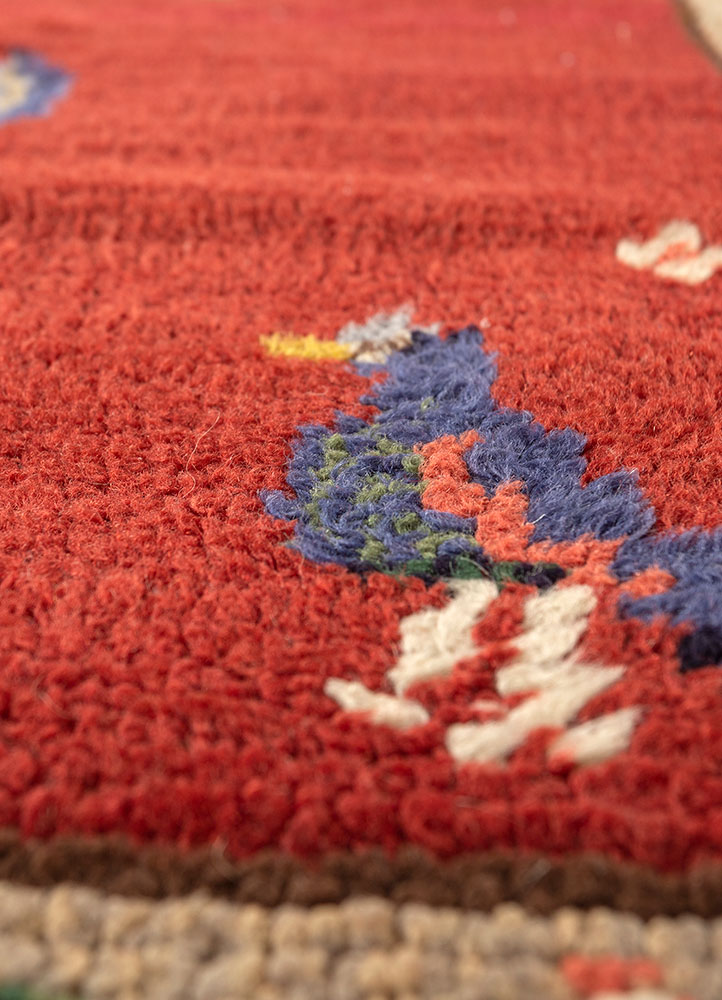 nayaab red and orange wool flat weaves Rug - CloseUp