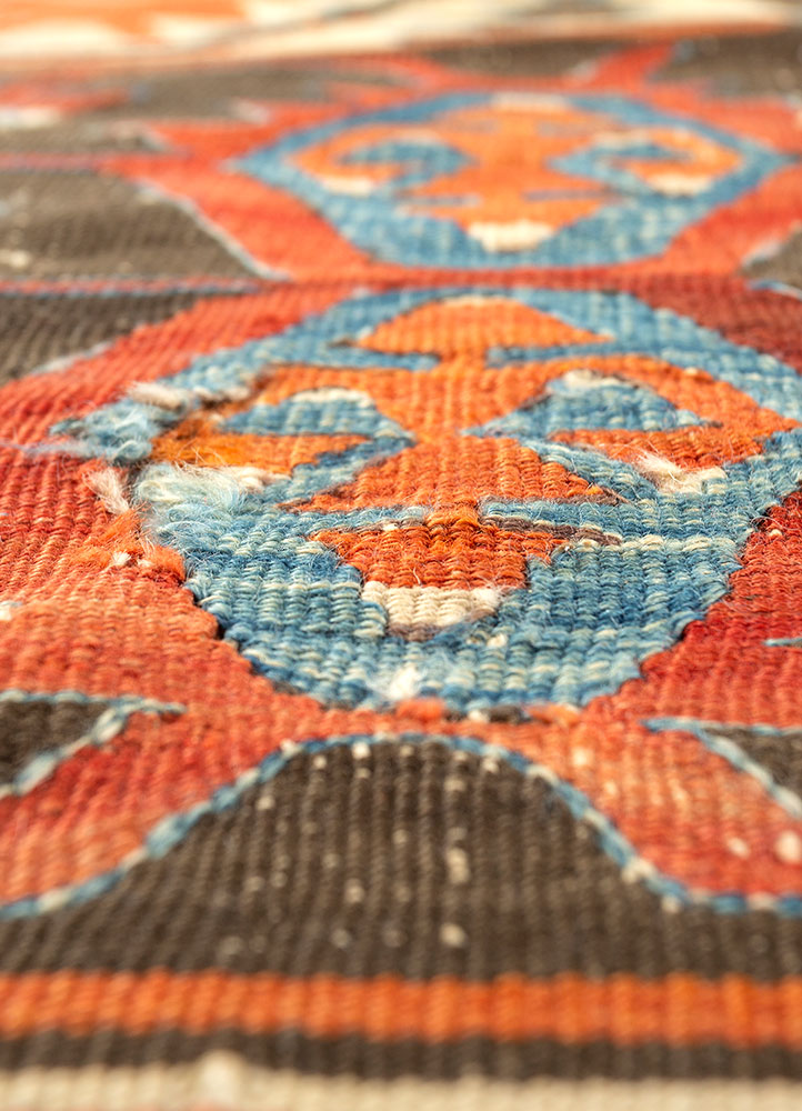 nayaab red and orange wool flat weaves Rug - CloseUp