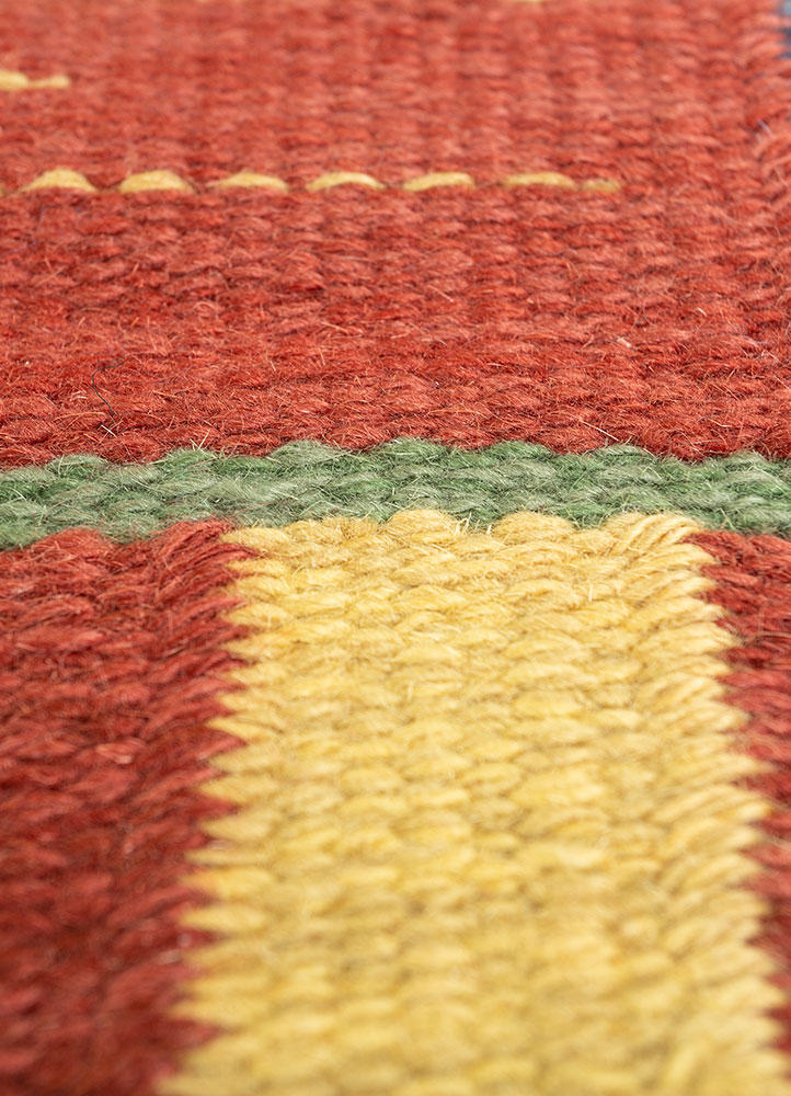nayaab red and orange wool flat weaves Rug - CloseUp