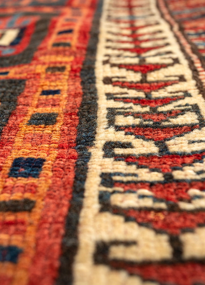 nayaab red and orange wool flat weaves Rug - CloseUp