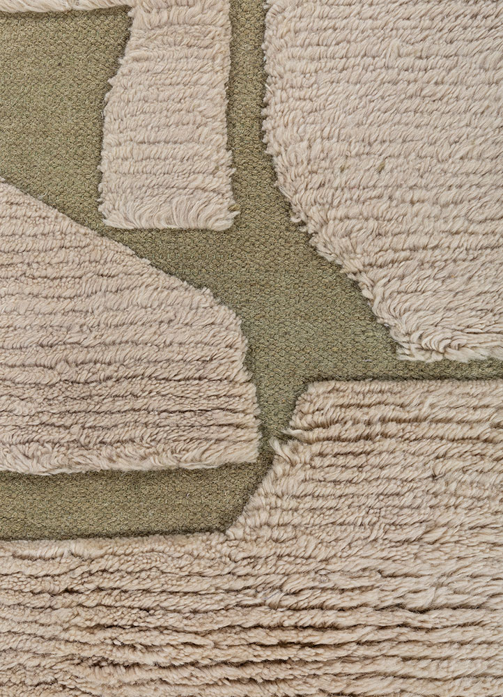 indusbar green wool flat weaves Rug - CloseUp