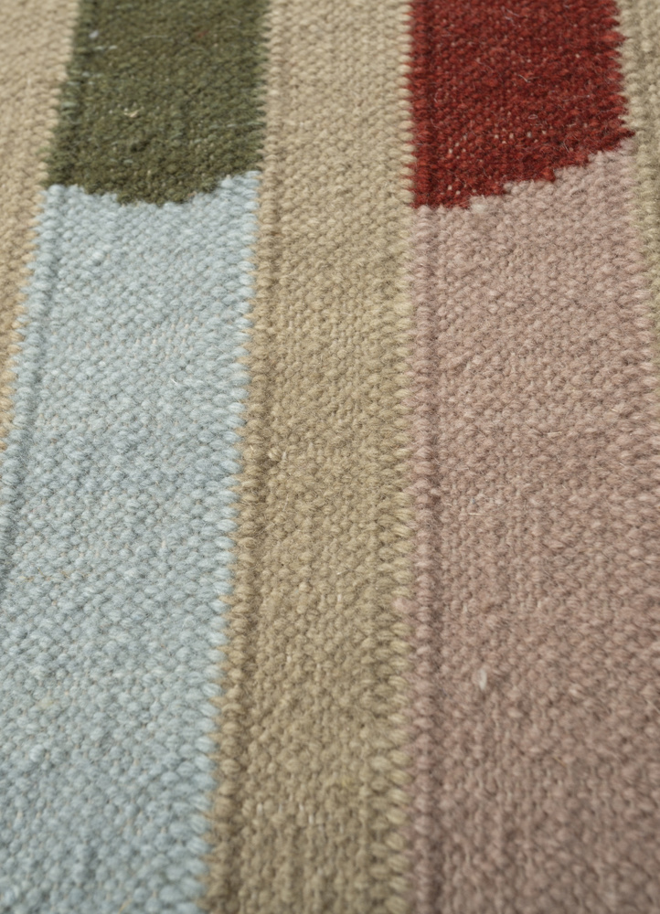 checkers gold wool flat weaves Rug - CloseUp