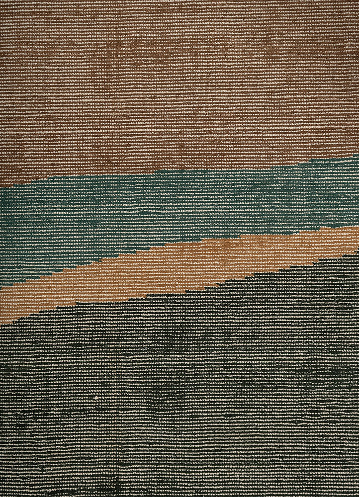 aprezo beige and brown wool hand loom Rug - CloseUp