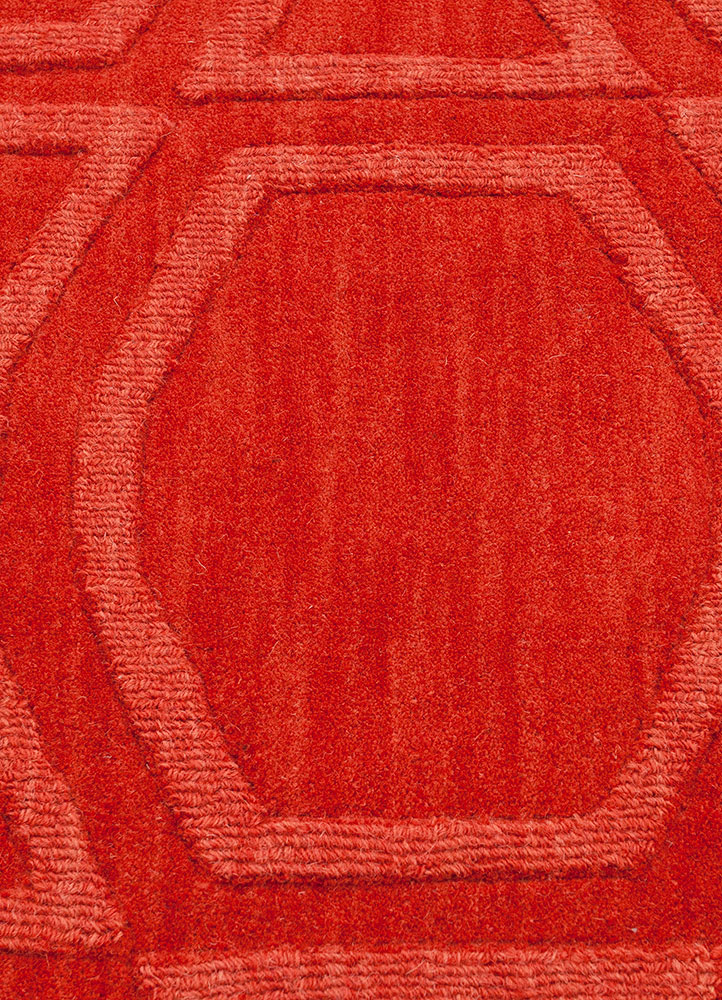 tesoro red and orange wool hand loom Rug - CloseUp