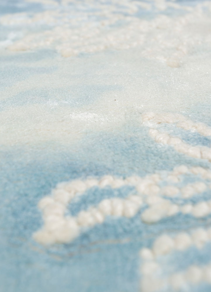basis blue wool and viscose hand loom Rug - CloseUp