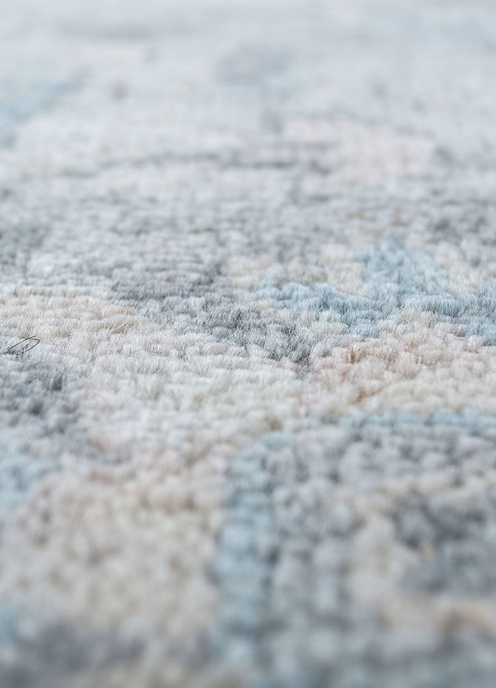 far east blue wool hand knotted Rug - CloseUp