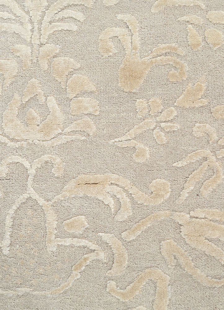 aurora beige and brown wool and silk hand knotted Rug - CloseUp