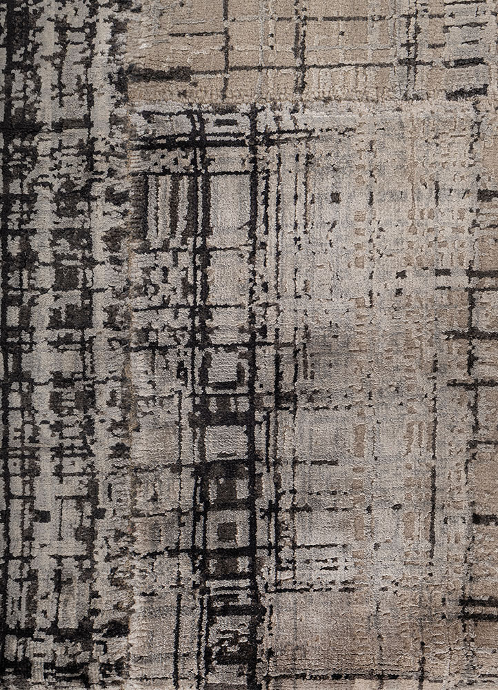 provenance grey and black wool and bamboo silk hand knotted Rug - CloseUp