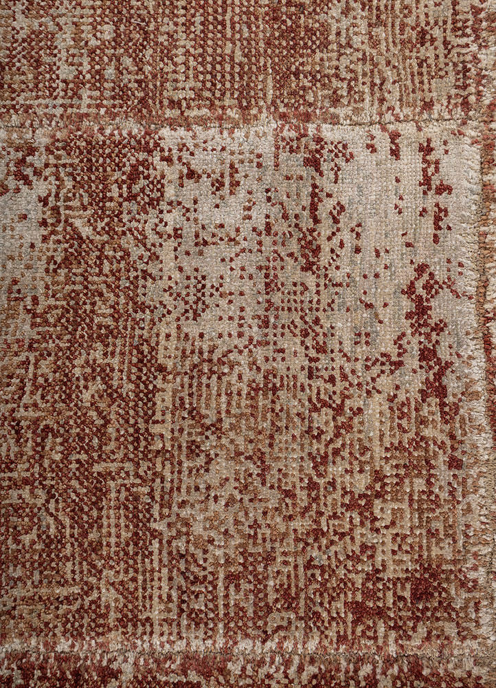 provenance red and orange wool and silk hand knotted Rug - CloseUp