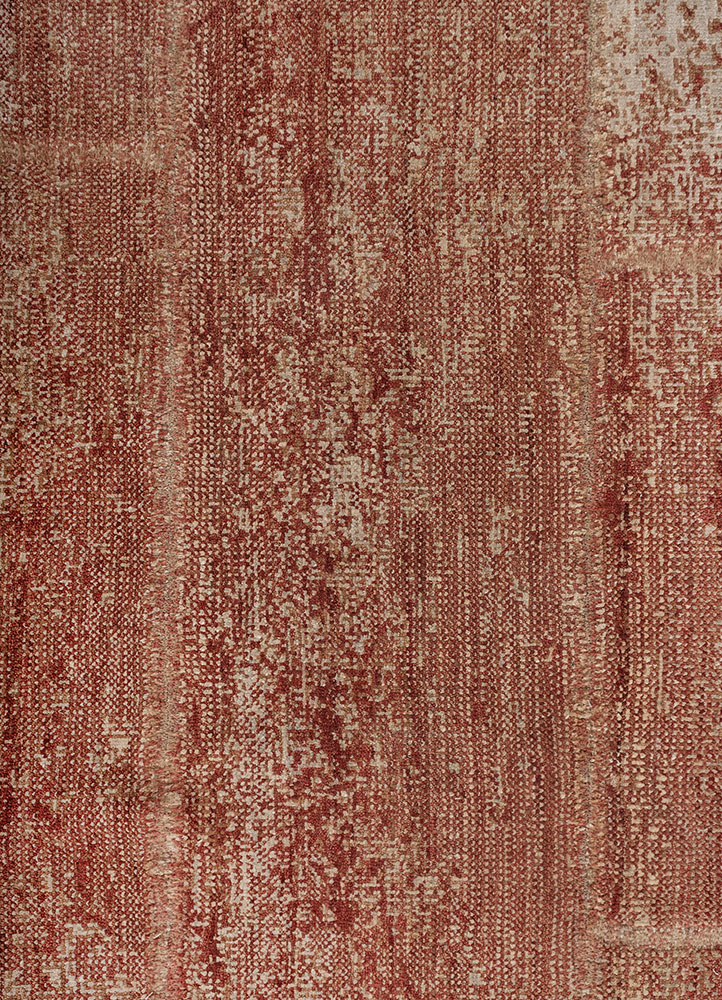 provenance red and orange wool and silk hand knotted Rug - CloseUp