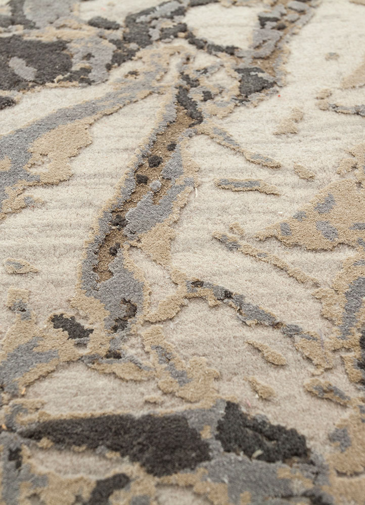 free verse by kavi beige and brown wool and silk hand knotted Rug - CloseUp