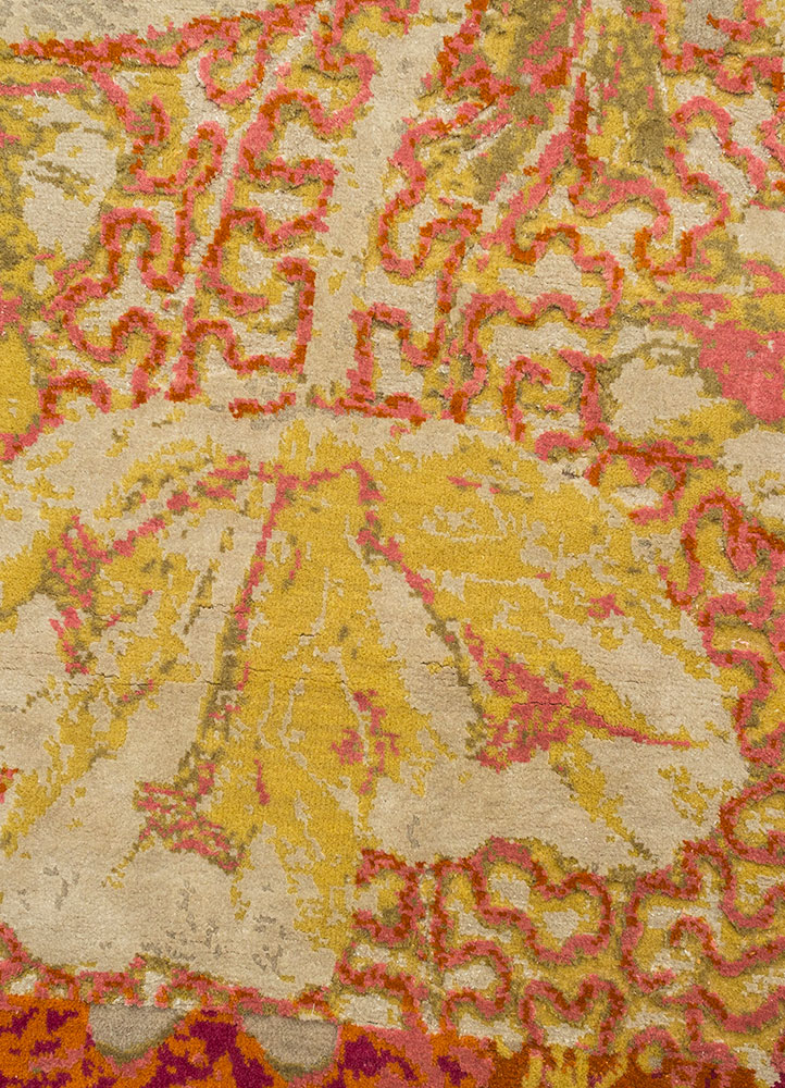 free verse by kavi red and orange wool and silk hand knotted Rug - CloseUp