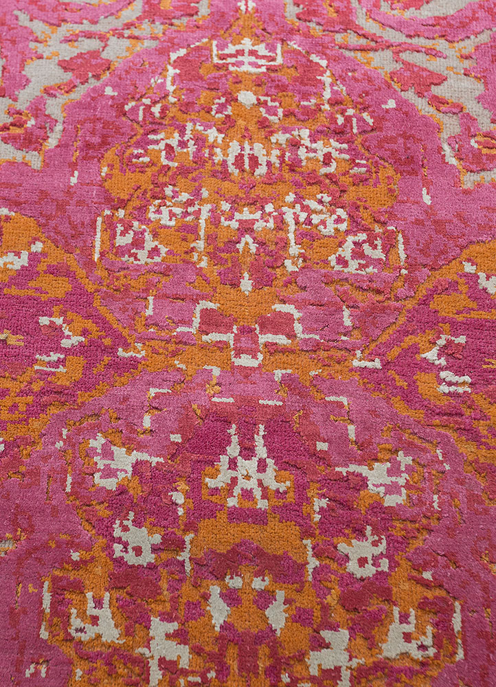 free verse by kavi red and orange wool and silk hand knotted Rug - CloseUp