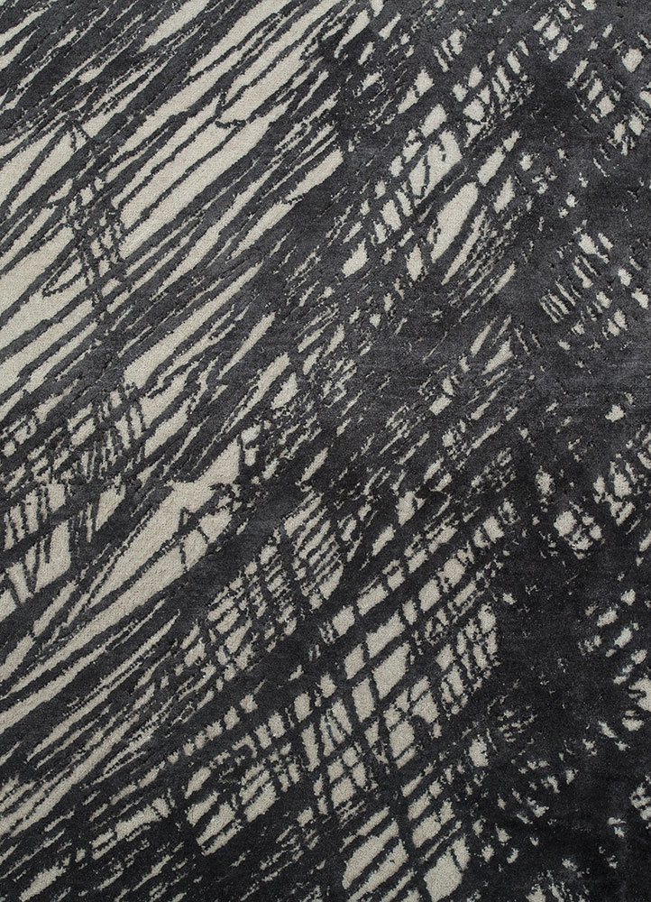 free verse by kavi grey and black wool and silk hand knotted Rug - CloseUp