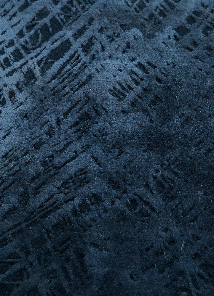free verse by kavi blue wool and silk hand knotted Rug - CloseUp