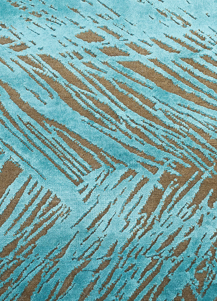 free verse by kavi blue wool and silk hand knotted Rug - CloseUp