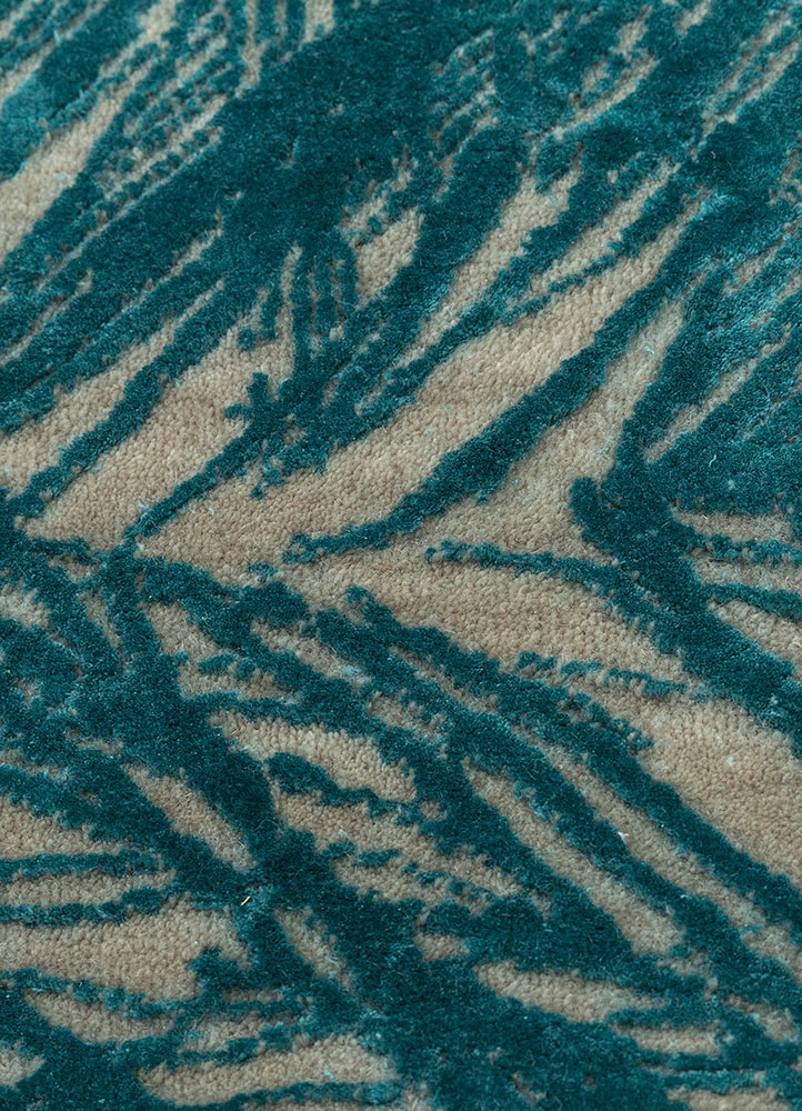 free verse by kavi blue wool and silk hand knotted Rug - CloseUp