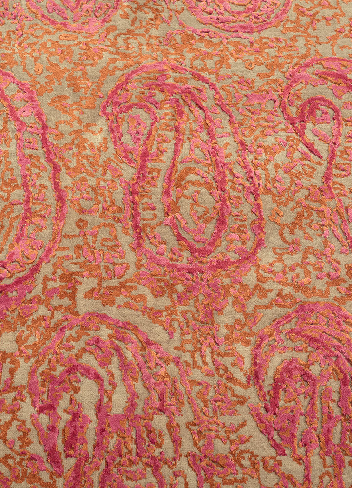free verse by kavi red and orange wool and silk hand knotted Rug - CloseUp