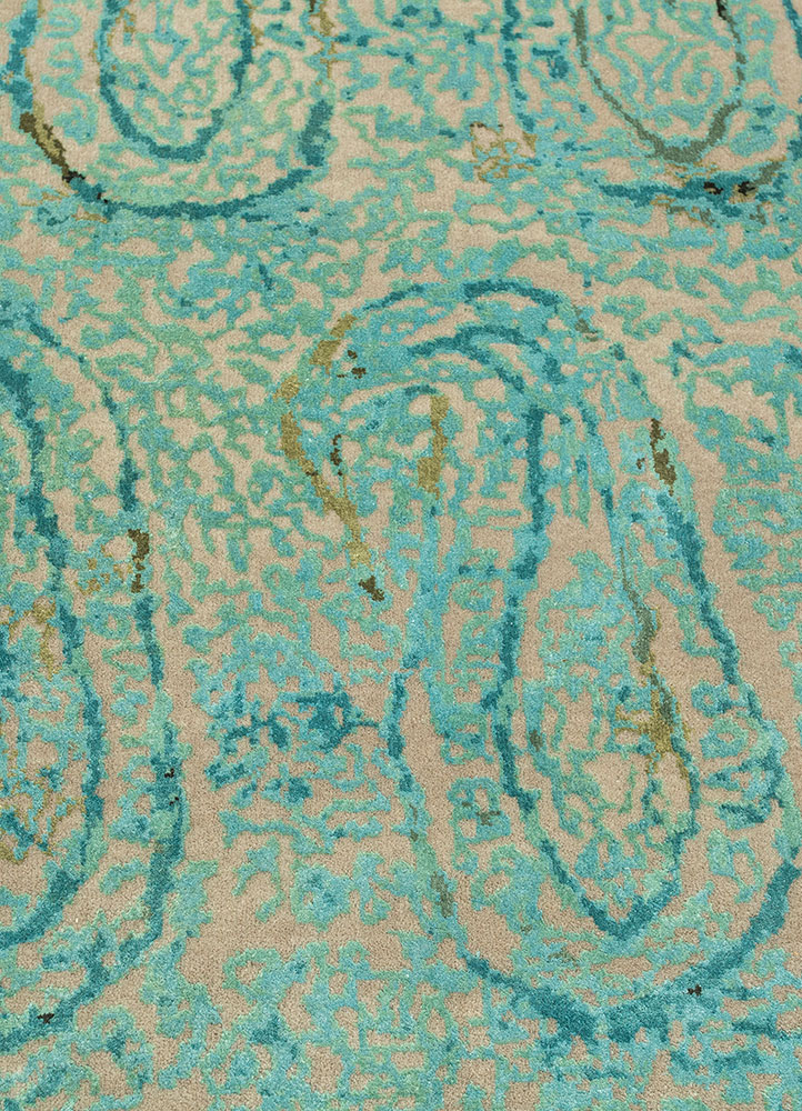 free verse by kavi green wool and silk hand knotted Rug - CloseUp