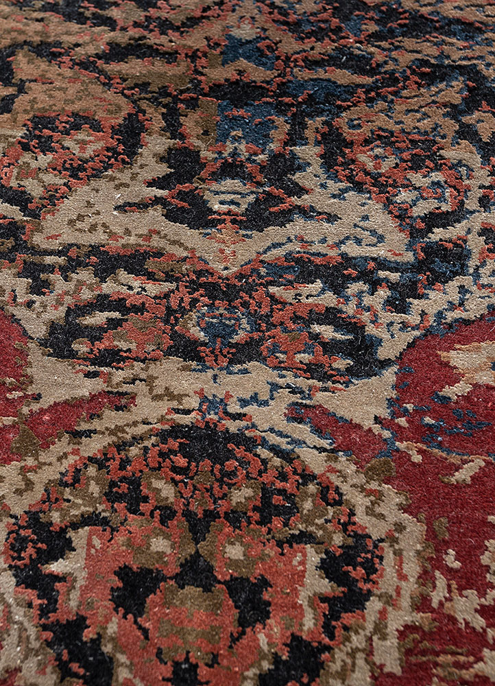 free verse by kavi red and orange wool and silk hand knotted Rug - CloseUp