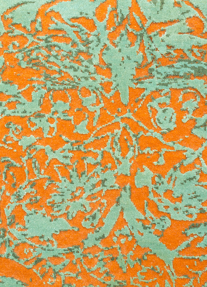 free verse by kavi red and orange wool and silk hand knotted Rug - CloseUp