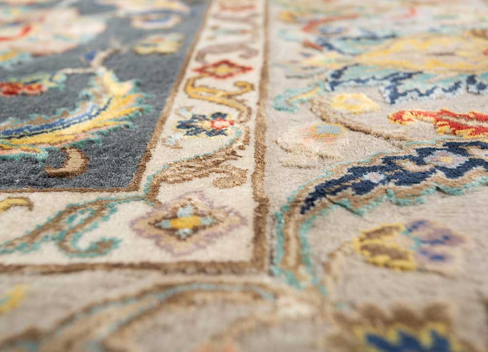 aurora blue wool and silk hand knotted Rug - CloseUp