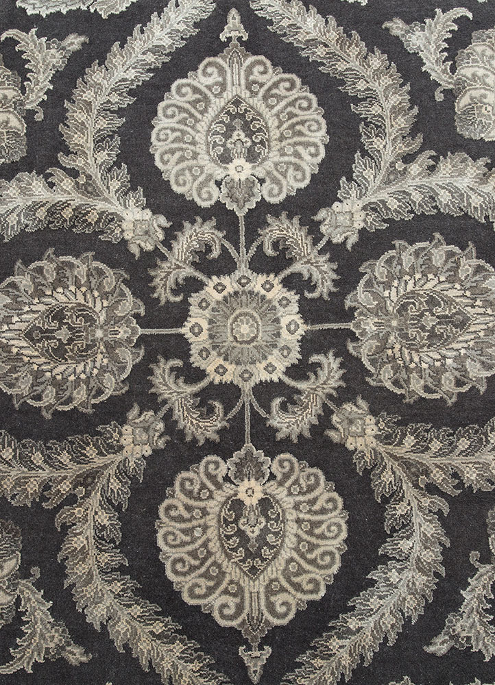 aurora grey and black wool and silk hand knotted Rug - CloseUp