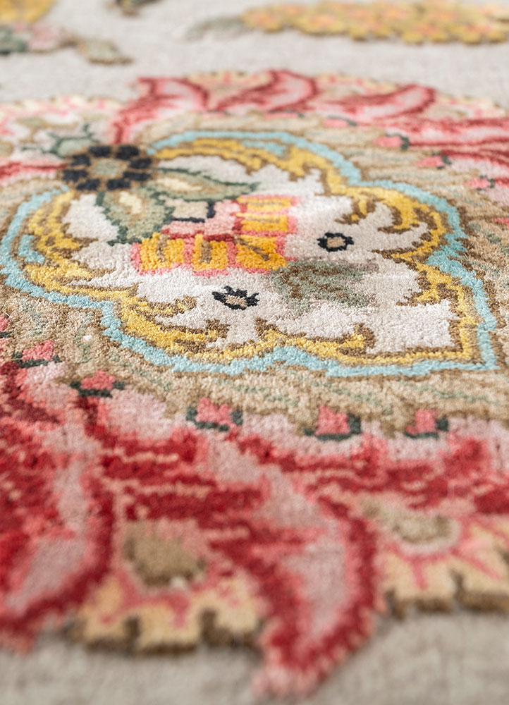 aurora blue wool and silk hand knotted Rug - CloseUp