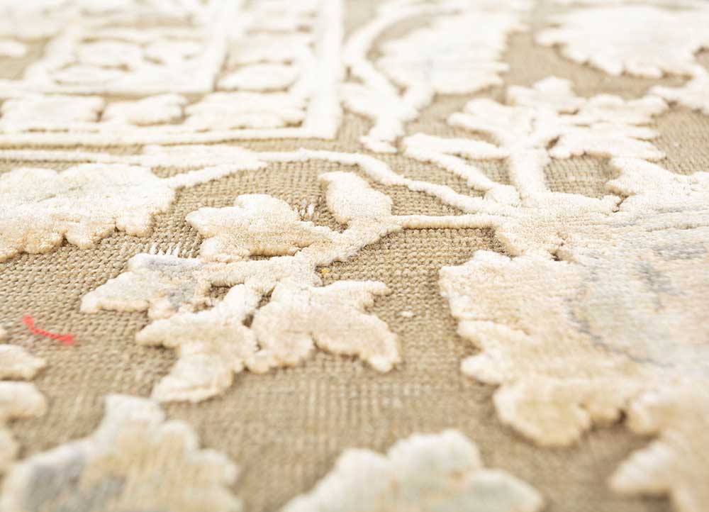 aurora beige and brown wool and silk hand knotted Rug - CloseUp