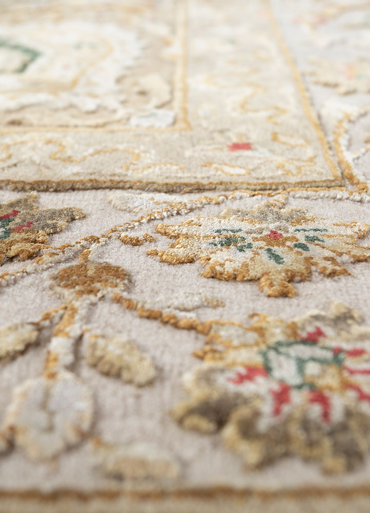 aurora green wool and silk hand knotted Rug - CloseUp